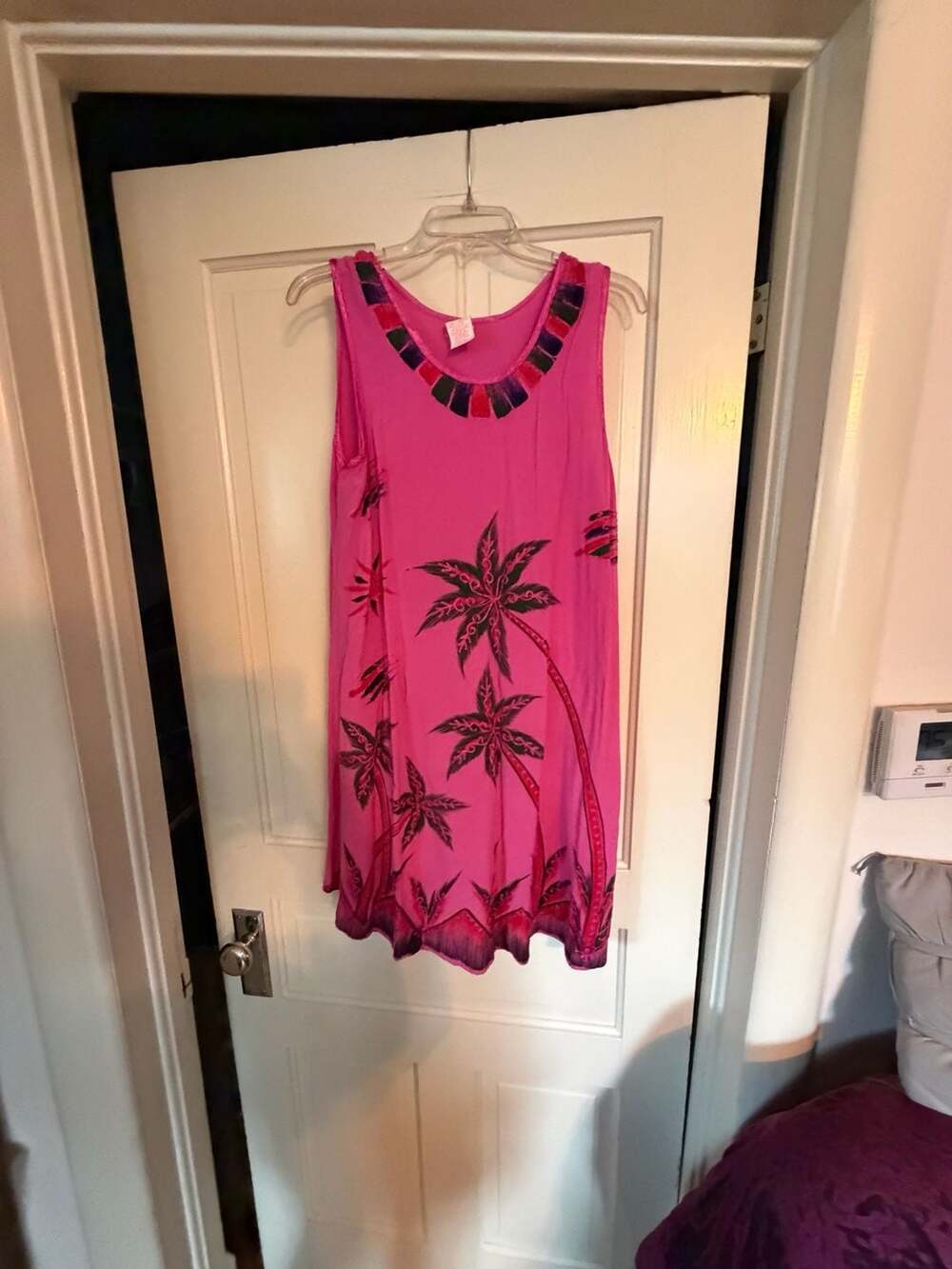 Anjli Sleeveless Tropical Palm Tree Print Mini Beach Cover-Up Dress